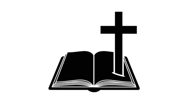 Open Bible with Christian Cross Symbol.