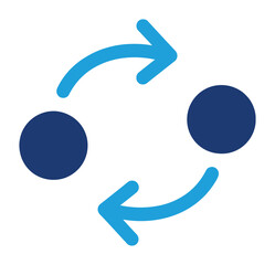 Vector graphic of two dark blue circles with light blue arrows