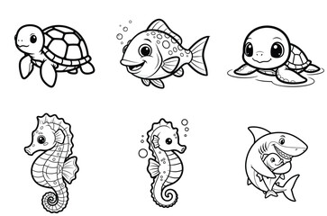 Fototapeta premium Adorable cartoon sea creatures in a playful underwater lineup