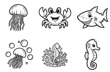 Whimsical underwater creatures illustrated in a playful cartoon style