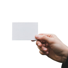 Obraz premium Hand holding blank card isolated on transparent background