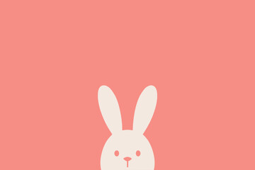 Fototapeta premium Cute white bunny face on coral pink background