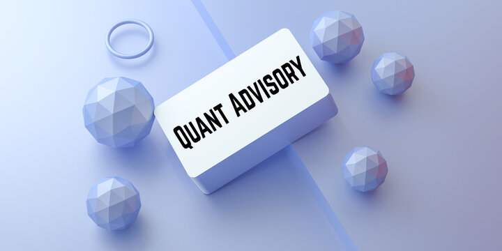 Minimal 3D Business Card with Quant Advisory Text Blue Abstract Financial Strategy Design.