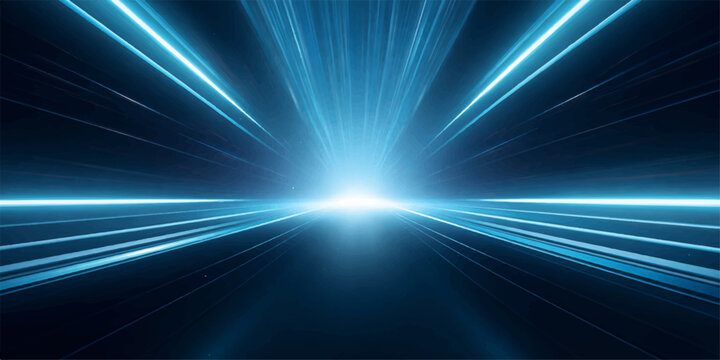 A bright blue abstract background features a glowing energy burst with shiny laser beams and a motion flare design, creating a vibrant space star explosion with light rays and speed