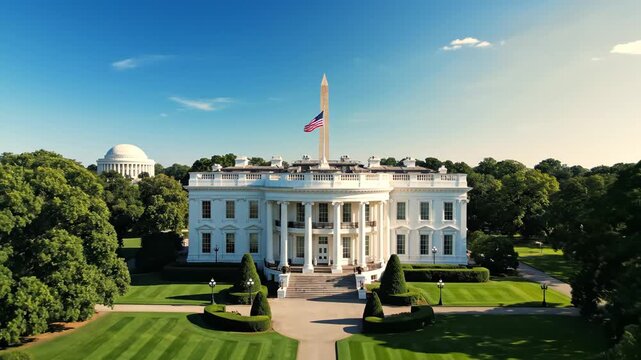White House with Obelisk and Green Landscaping
