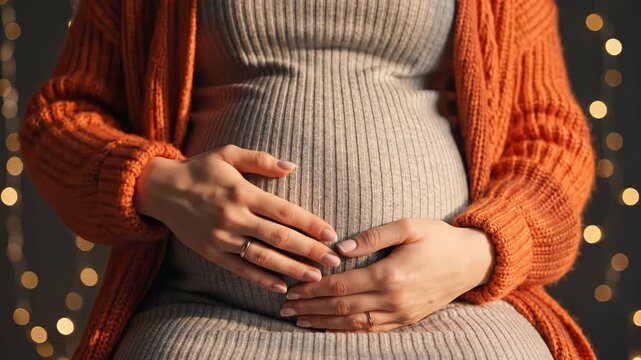 Pregnant woman holding her belly