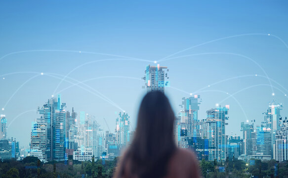 People modern lifestyle with artificial intelligence digital technology city new era future digitalization connect with ai
