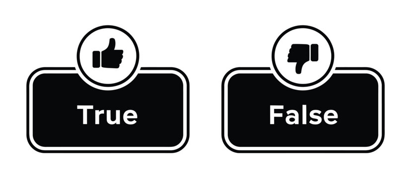 Black like and dislike icons with true and false buttons showing user feedback, voting, and interactive interface elements