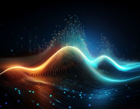 abstract data wave with glowing particle peak representing anomaly detection outlier detection signal amid normal pattern