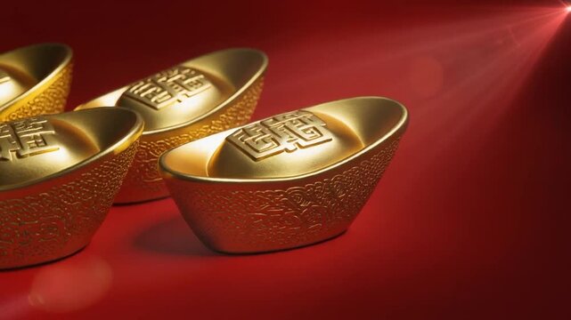 Gold Bars on Red Background with Spotlight