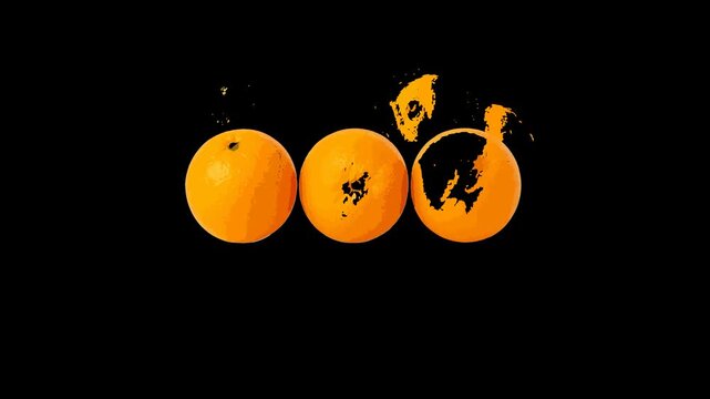 Three Orange Spheres with Textured Surfaces on Black Background