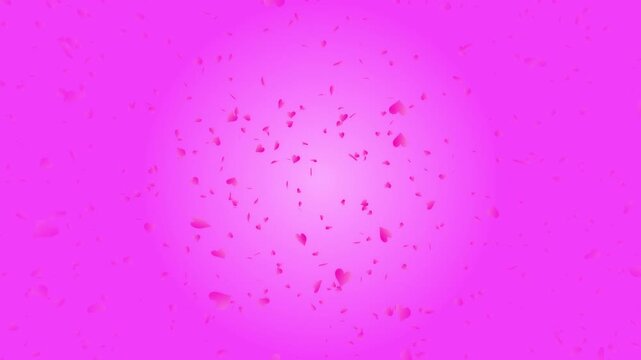 Pink heart shapes being lit up and falling down on pink gradient background. Abstract background for Happy Valentine's day and wedding ceremony.