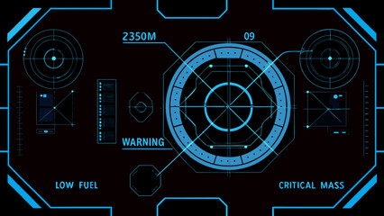 Obraz premium Futuristic heads up display with targeting reticle and warning indicators