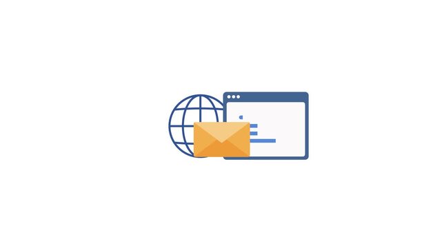Simple animated email and web browser icon. 2D vector graphic showing digital mailing and worldwide connectivity