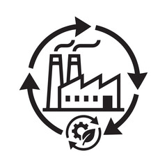 An Illustrative Icon Representing Circular Economy and Sustainable Industrial Manufacturing Processes, Focusing on Green Technology, Environmental Protection, and Resource Efficiency.