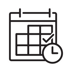 This minimalist black and white line icon represents professional scheduling, efficient time management, project planning, and the successful completion of tasks.