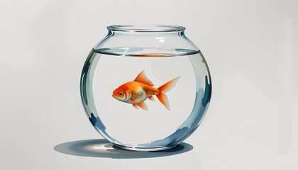 Elegant Watercolor Fishbowl with Orange Fish White Background