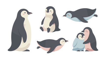 Obraz premium Illustration of penguins in various poses.