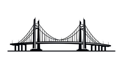 Fototapeta premium Suspension Bridge Silhouette Simple Design Illustration.
