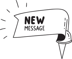 New message notification ribbon icon pinned with thumbtack for alert and communication sign