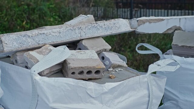Construction Materials Garbage from House Apartment Renovation Remodelling Work Dumped Outdoor into Industrial Waste Big Bag 
