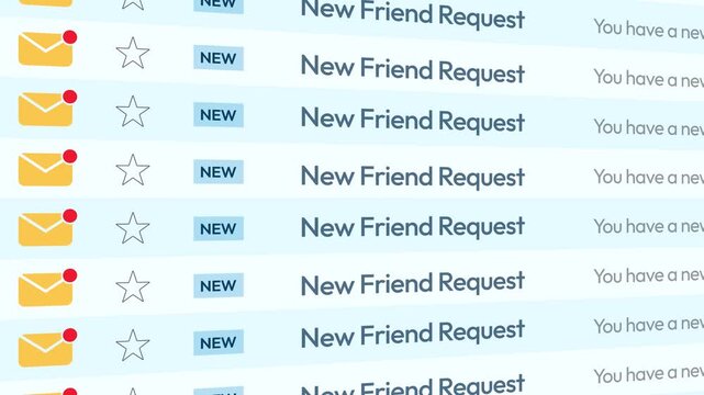 Digital communication themes featuring social media notifications new friend requests email icons and alert symbols, 4k animation