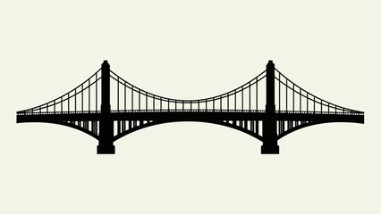 Fototapeta premium Suspension Bridge Silhouette Against White Background.