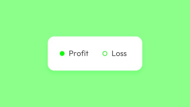 Green profit loss button selection on bright background for financial analysis business growth investment decision and economic strategy