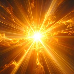 Obraz premium Radiant Light Burst - A Symphony of Golden Rays and Celestial Clouds.