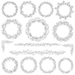 Obraz premium Set of Hand Drawn Floral Vector Wreaths, Frames, and Decorative Borders
