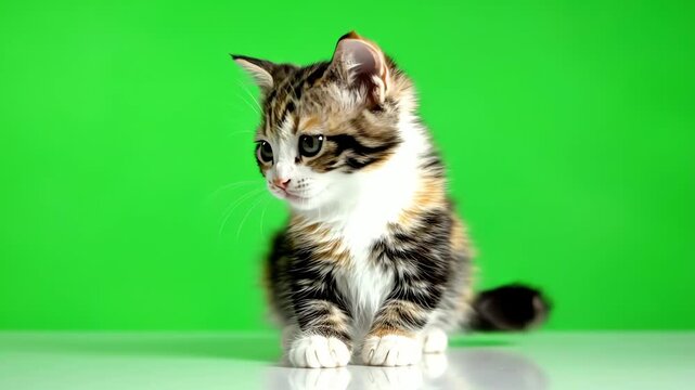 Adorable kitten in the studio looking with curious eyes