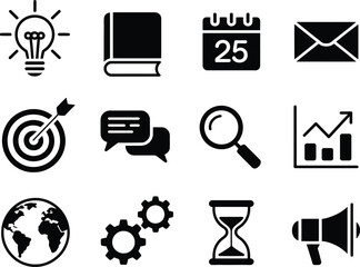 Business and productivity silhouette icons set vector collection
