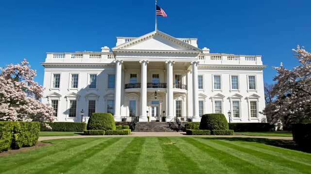 White House with cherry blossoms