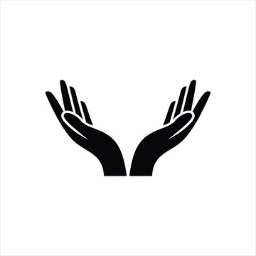 Two open hands silhouette praying or receiving gesture vector icon