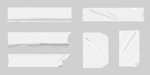 Fototapeta premium Collection of torn and ripped paper strips on a gray background