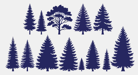 Fototapeta premium Collection of Diverse Pine and Fir Tree Silhouettes.