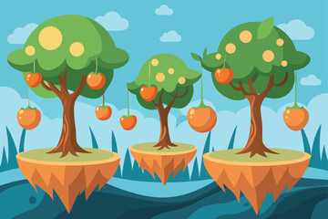 Magical Orchard With Floating Fruit Trees