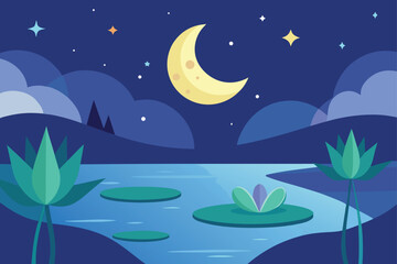 Peaceful Crescent Moon Lake Reflection