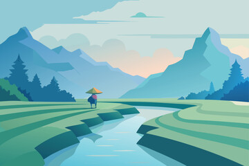 Peaceful Rice Terrace Landscape At Early Morning