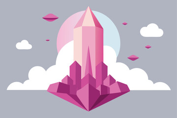 Pink Crystal Tower Piercing The Clouds