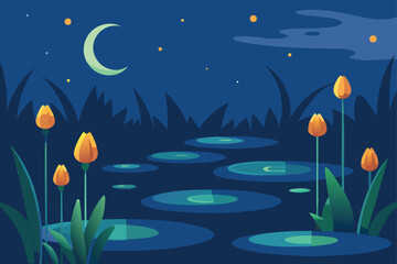 Quiet Pond With Pulsing Water Lilies