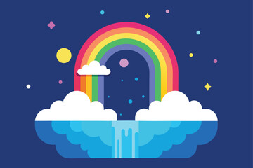 Rainbow Colored Waterfall Cascading From Floating Island