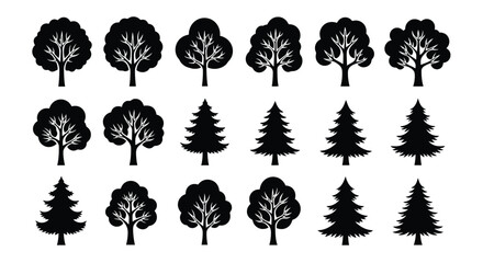 Collection of Black Silhouette Trees Vector Graphics. © Muginandaru