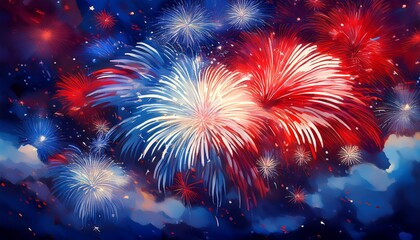 colorful red white and blue independence day fireworks