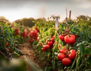 vibrant tomato patch juicy red tomatoes on the vine ready for harvest in a lush field fresh organic goodness bursting with flavor tomatoharvest gardenfresh