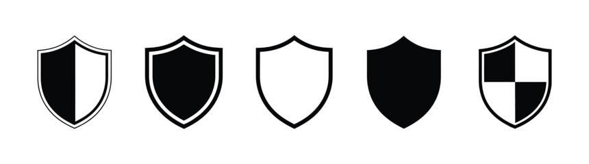 Set of modern shield icons in black and white for protection concepts. Shield check mark icon . Protection secure lock vector sign. Security and privacy symbol.  © JannatGraphicDesign