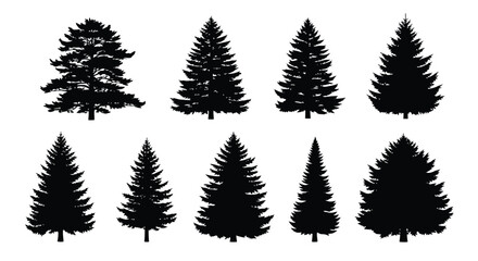 Collection of Diverse Pine and Fir Tree Silhouettes.
