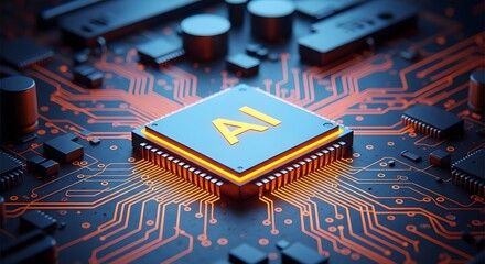 Close up of electronic computer circuit board with chips and microprocessor