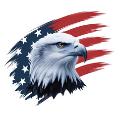 American bald eagle portrait with a patriotic stars and stripes background