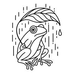Cute Frog icon. Cute Frog Sheltering from the Rain in line style